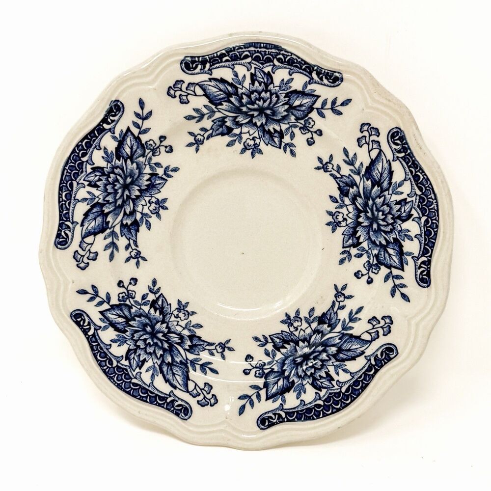 Vintage Blue Carnation Ironstone Saucer Japan Blue White English Country Decor